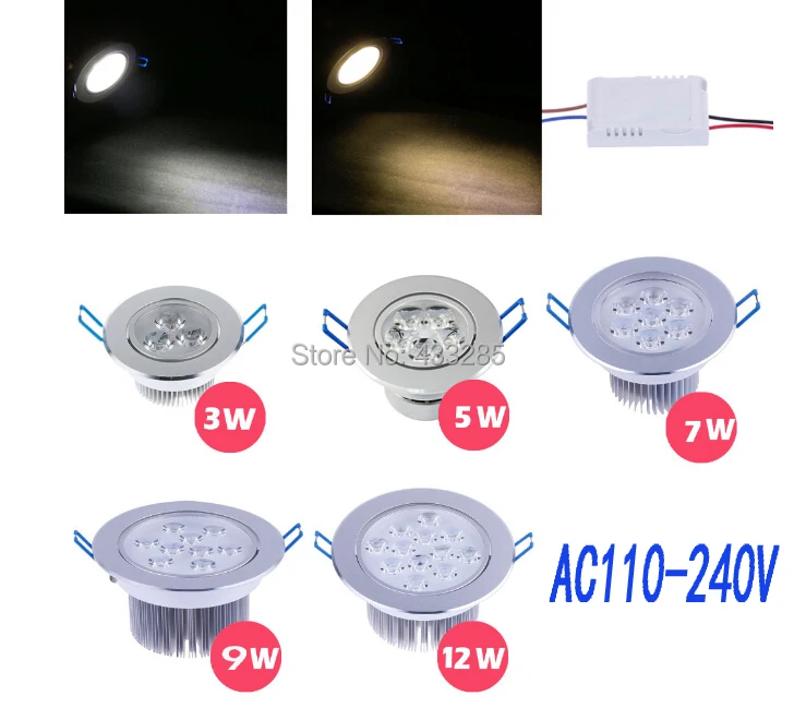 3W 5W 7W 9W 12W Recessed Ceiling downlight LED lamp Recessed Cabinet wall Bulb 85V-245V home living room illumination 6pcs/lot