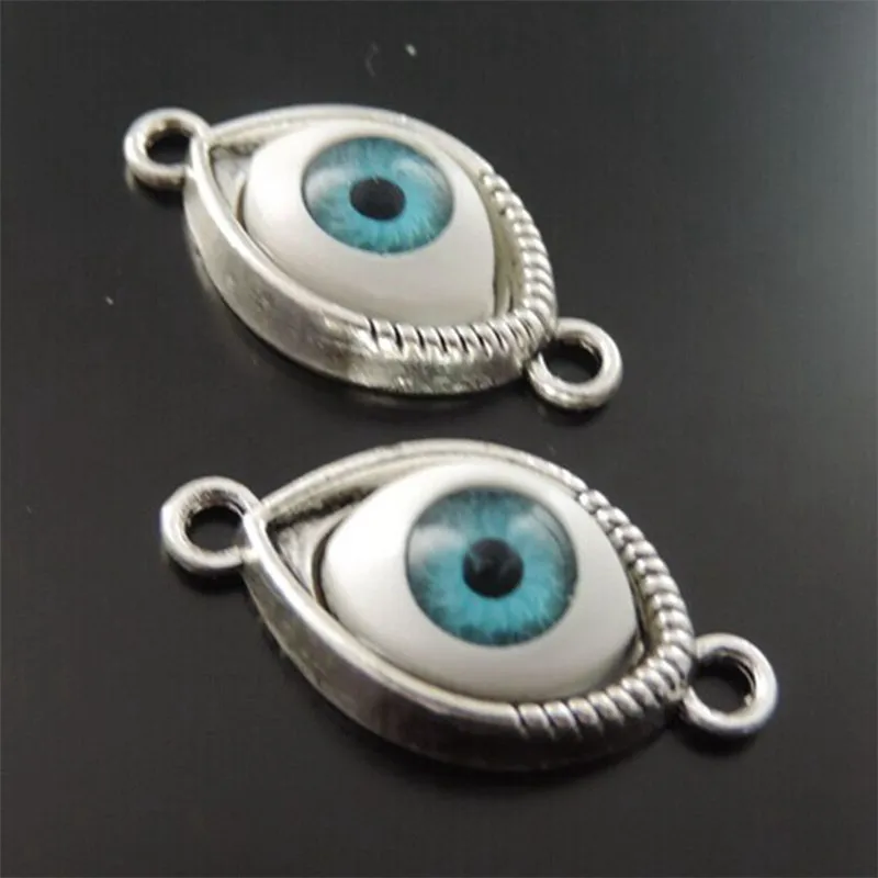 Wholesale 25pcs Sale Silvercolor  Blue Evil Eye Alloy Charms Connector Pendant fashion jewelry finding Graceangie 38836