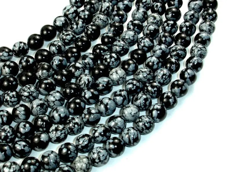 Wholesale Natural Snowflake Obsidian Beads 4mm 6mm 8mm 10mm 12mm Round Gem stone Loose Bead 15.5