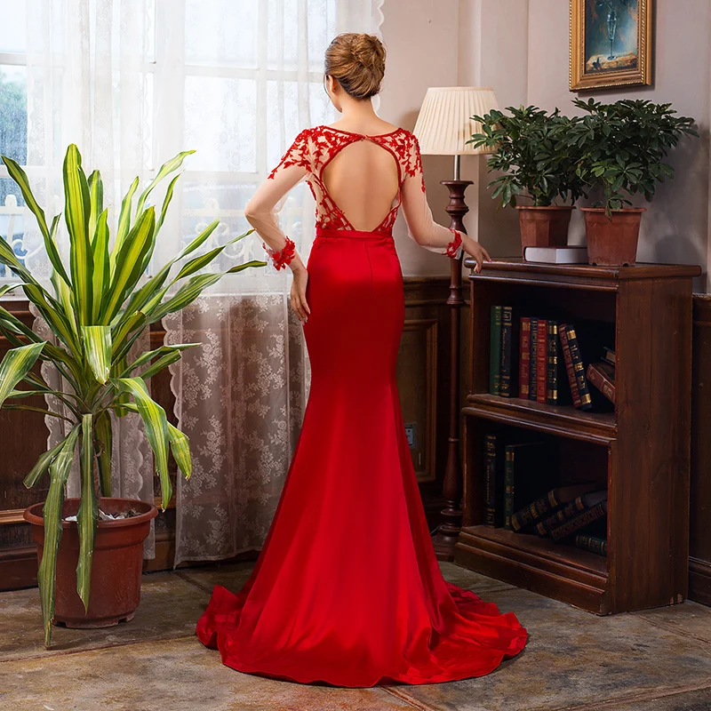 J66640 jancember mermaid evening dress for women 2019 red long sleeve dress with train party robe de soiree femme pour mariage