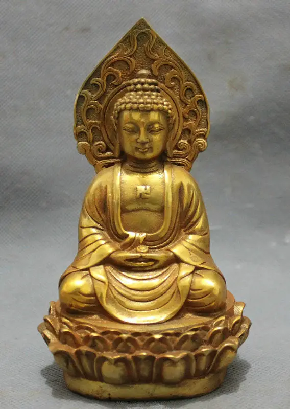 MOEHOMES 5.5inch/chinese Collect gold-plated bronze pray bless shakyamuni Buddha statue metal handicraft Home decorations