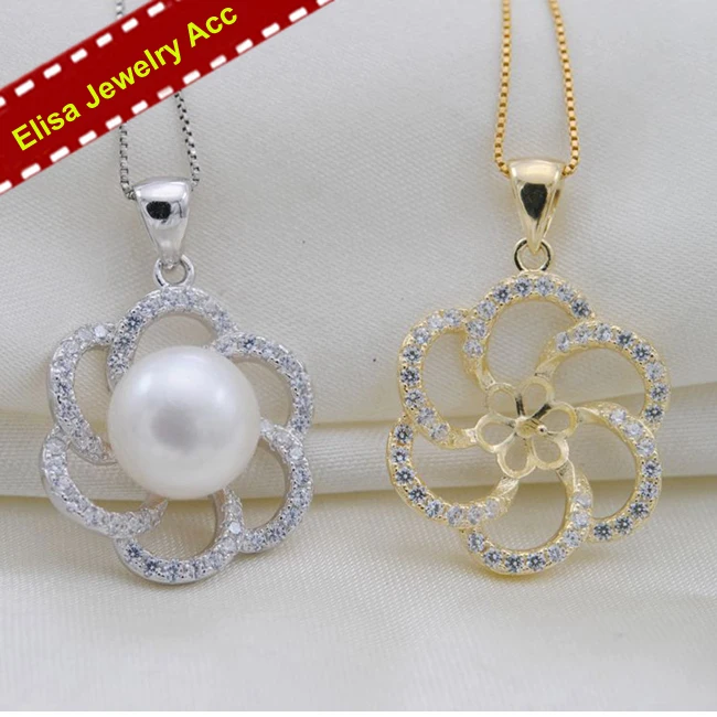 

Fashion Flower Pearl Pendant Findings S925 Sterling Silver Flora Pendant Design Accessory Lady DIY Pendant Components 3pcs/Lot