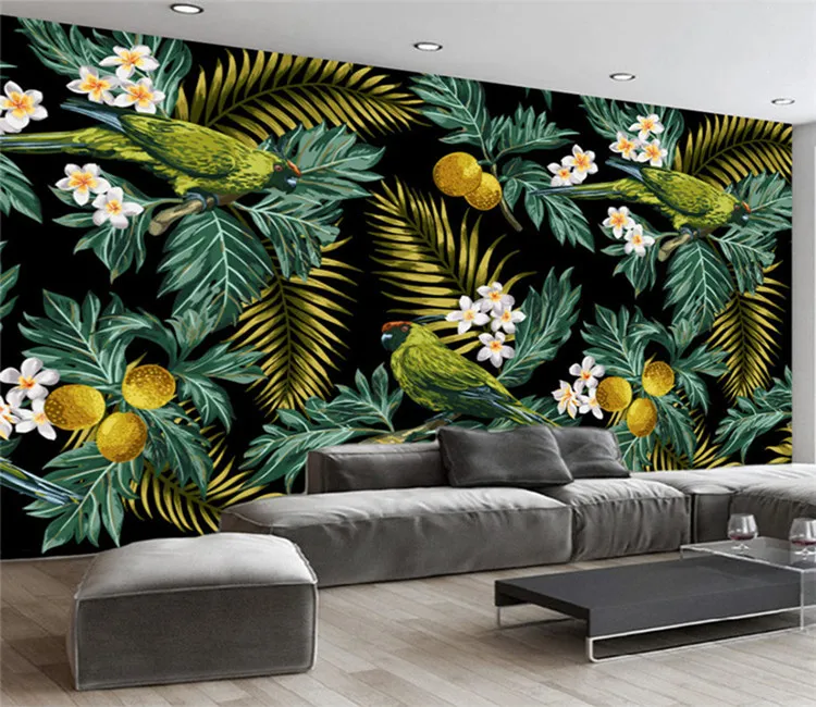 

Custom 3D Mural Tropical Rain Forest Parrot Coconut Leaf Wall Painting Living Room TV Background Wallpaper Papel De Parede Sala