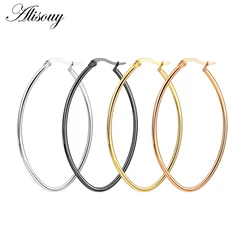 Alisouy Fashion 1Pair Stainless Steel Gold Color Small Big Oval Circle Hoop Earrings For Women Steampunk Round Earring