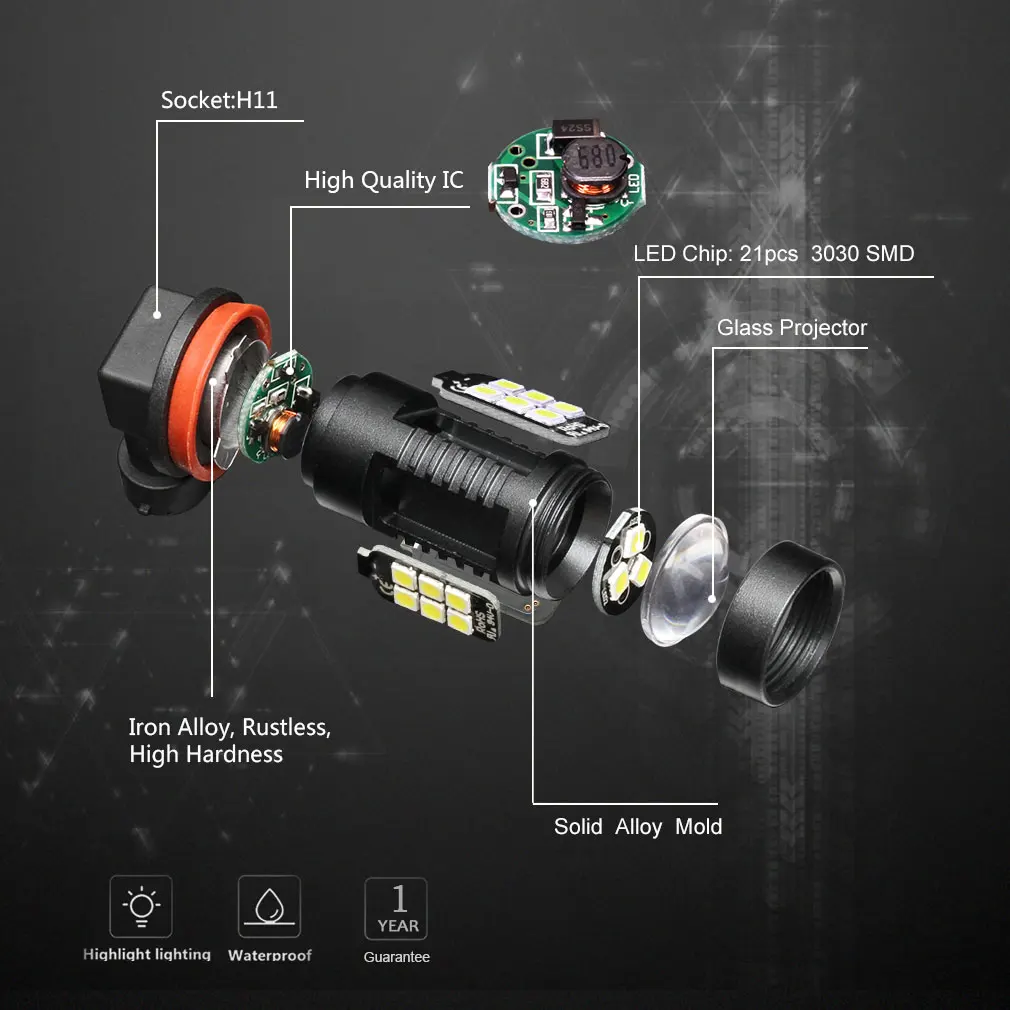 1200Lm H11 LED Car Lights Auto LED Bulbs 3030 White Daytime Running Lights DRL Fog Light 6000K 12V - 24V LEDs Driving Lamp image 2