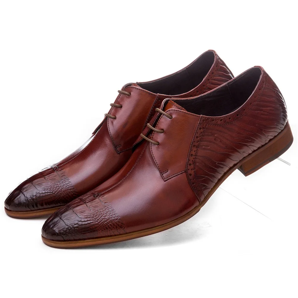 

Fashion Brown Tan / Black Dress Shoes Boys Prom Shoes Genuine Leather Business Shoes Male Social Shoes