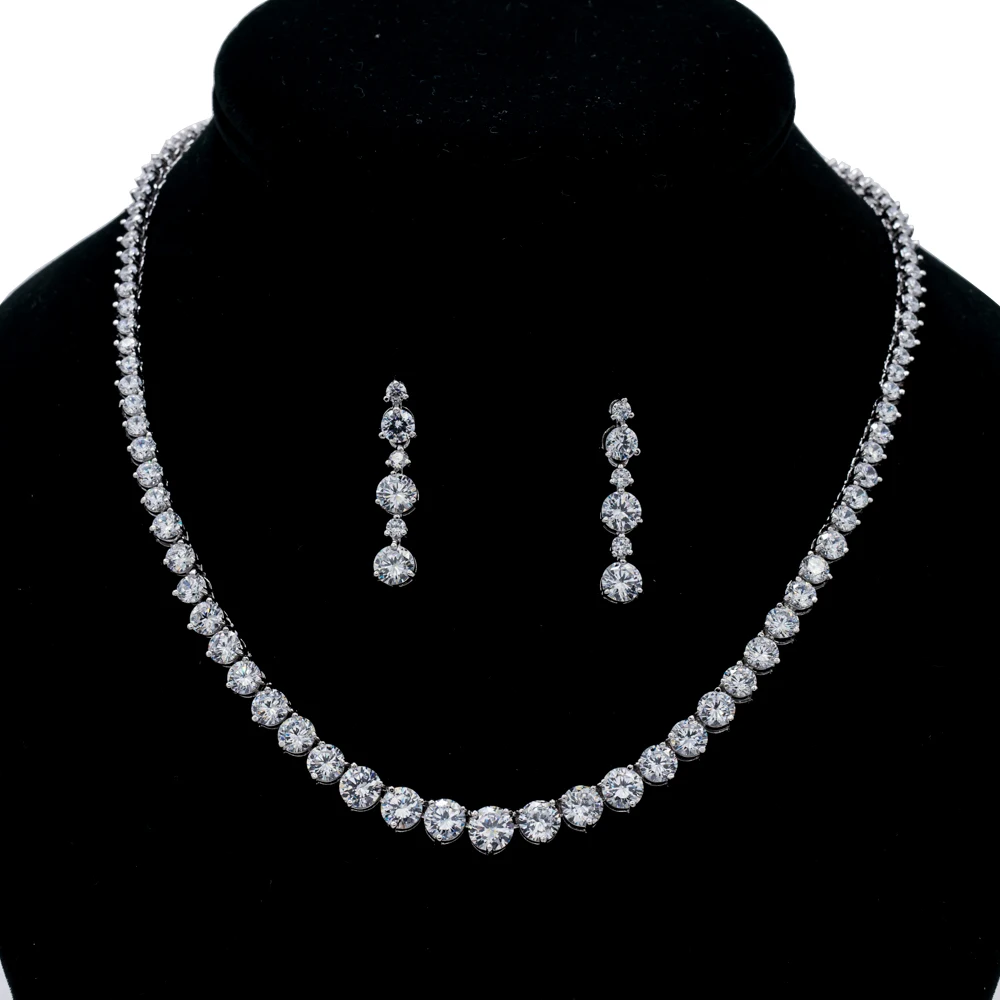 

New Full AAA Cubic Zirconia Dangle Necklace Earring Set Bridal Wedding Jewelry Set Women Accessories TXL25