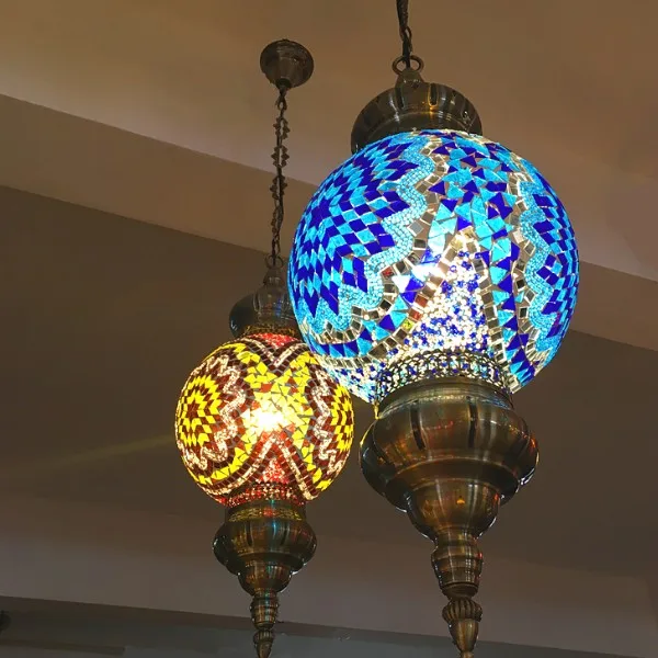 Turco marroquino luz pingente artesanal mosaico de vidro manchado corredor escada café restaurante pendurado lâmpada luz