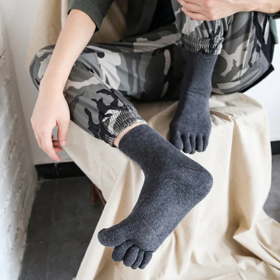 Winter Terry Fünf Finger Socken Zehen Thermische Warme Baumwolle Solide Kurze Business Atmungsaktive Weiche Elastische Männer Gegen Kalte Schnee Socken