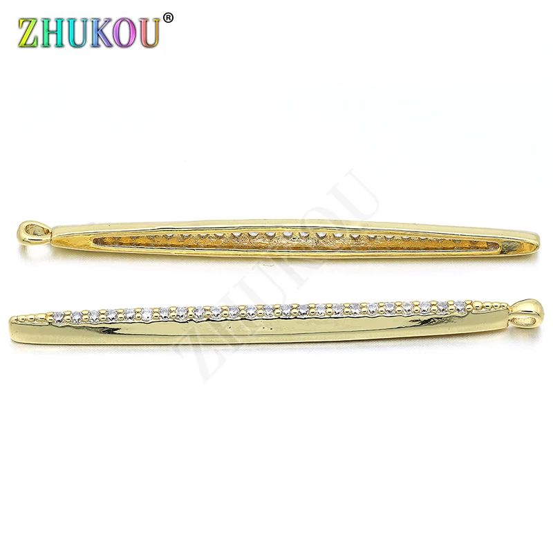 5*63mm Brass Cubic Zirconia Long Tube Charms Pendants DIY Jewelry Findings Accessories, Hole: 2mm, Model: VD118