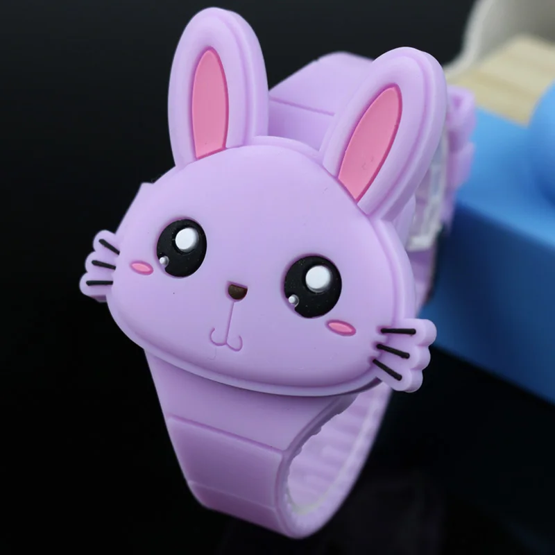 Belle lapin dessin animé enfants montres couvercle rabattable en caoutchouc électronique enfants montre pour garçon étudiant filles horloge Reloj Infantil Saati