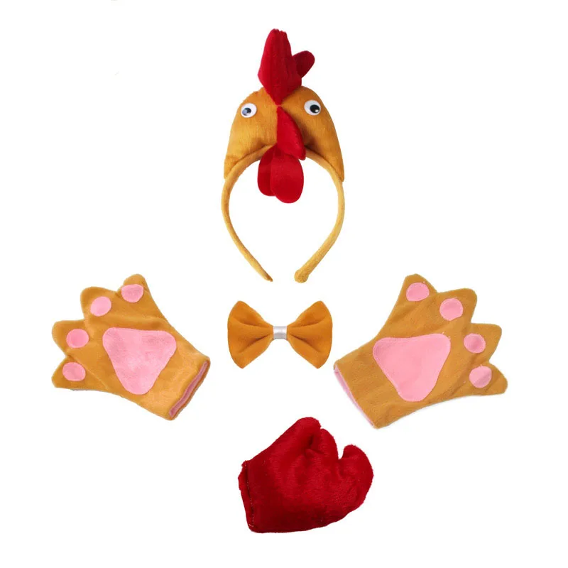 Kid women Halloween Cosplay Chicken hen cock  costume outfits set Headband Tail skirt tutu gloves Animal Cosplay Birthday Party