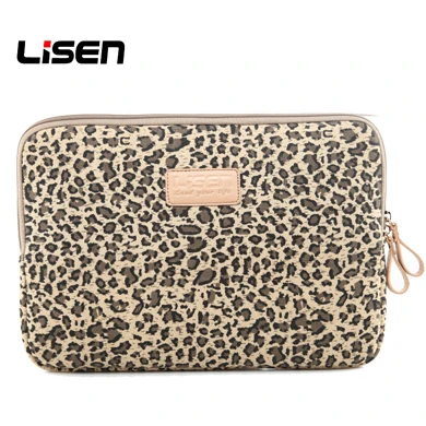 Lisen Leopard's Spot Canvas Fabric Laptop Sleeve Notebook Zipper Inner Pouch Carry Bag for Dell Hp Lenovo Sony Toshiba Acer Asus