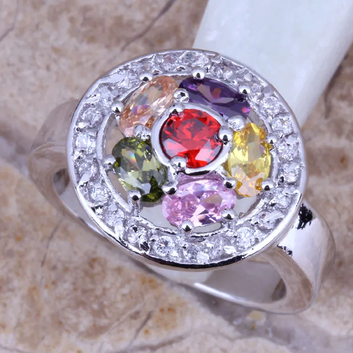 Fetching Multicolor Yellow Cubic Zirconia Silver Plated  Ring Size 6 / 7 / 8 / 9 R0247