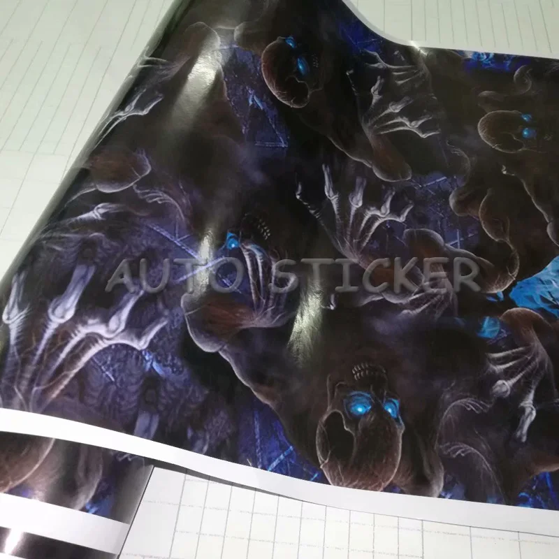 

5/10/15/20/25/30m*1.52m Blue Eyes Skull Camo Vinyl Car Wrap Car Vinyl Sticker Sheet Car Skull Camo Decals With Bubble Free