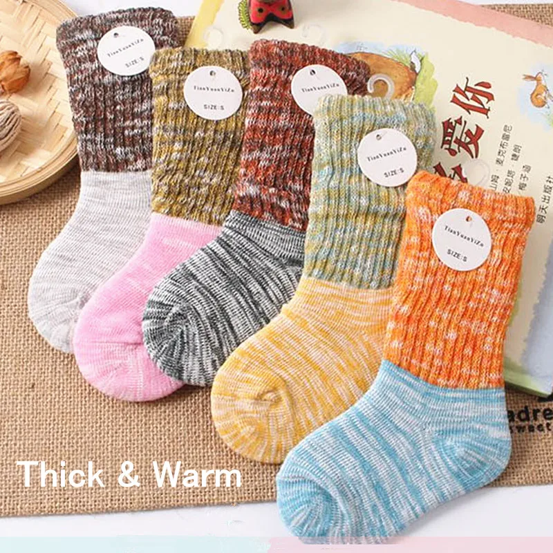 Kids Loose Socks Contrast Color Baby Tube Socks Harajuku Thicken Boys Girls Children Bamboo Socks Cotton Vintage Retro Thick