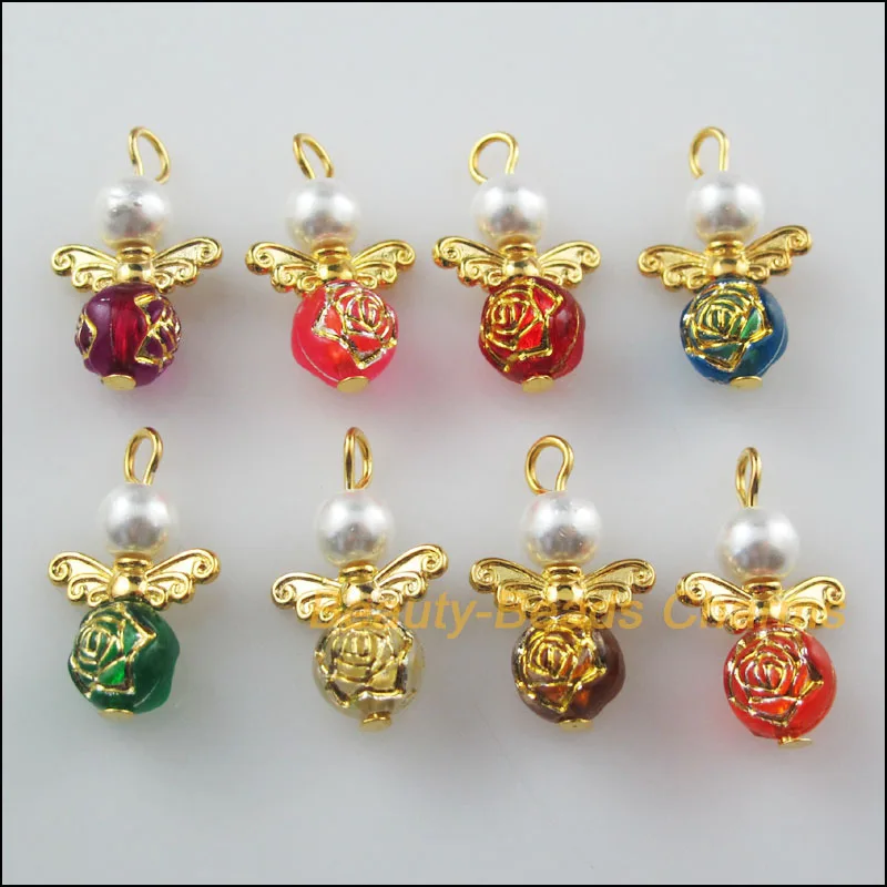 New 16Pcs Gold Color Wings Mixed Dancing Angel Charms Pendants 14x22mm