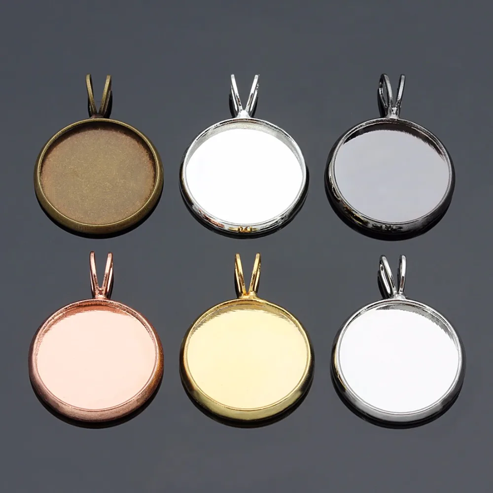 LOULEUR 10pcs/lot Copper Necklace Pendant Blank Cabochon Base Fit 10 12 14 16 18 20 mm Cabochon Cameo Settings Jewelry Making