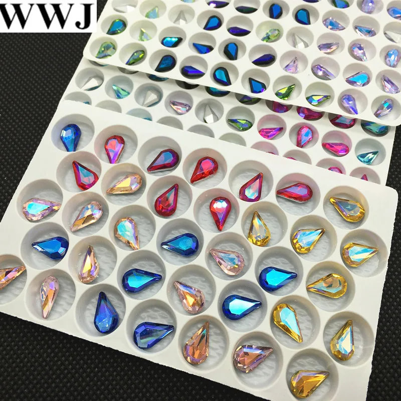 6x10mm 8x13mm AB Colors Pear Pointback Glass Crystal Teardrop Rhinestones for Clothing Decoratio Bags Dresses Clothe