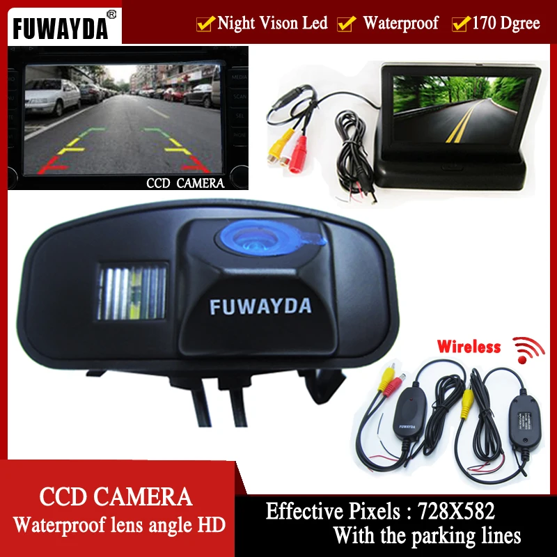 FUWAYDA wireless new LED Night Vision Reverse CCD Car Camera with 4.3 Inch Rear view Monitor For Honda CRV CR-V Odyddey Fit Jazz