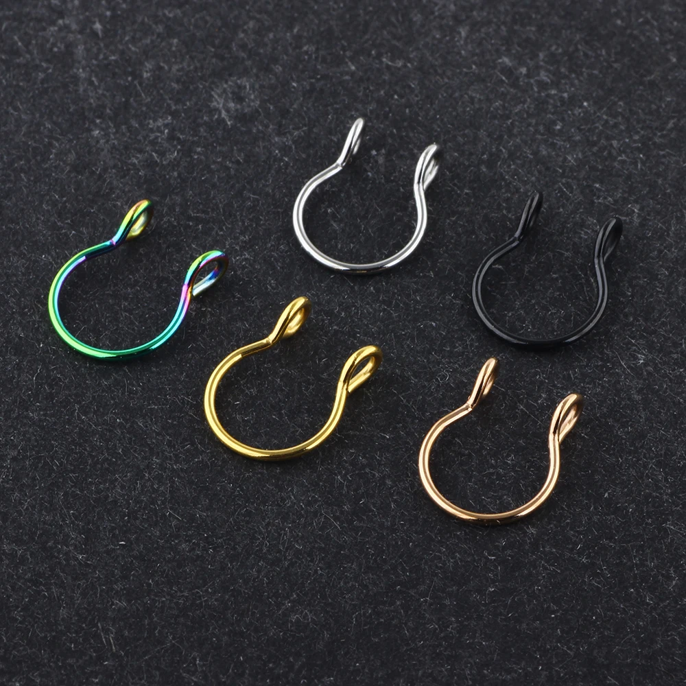 JUNLOWPY Stainless Steel Nose Rings Fake Septum Rings Hoop Nostril Piercing Tragus Earring Body Piercings Jewelry 100pcs 5 Color