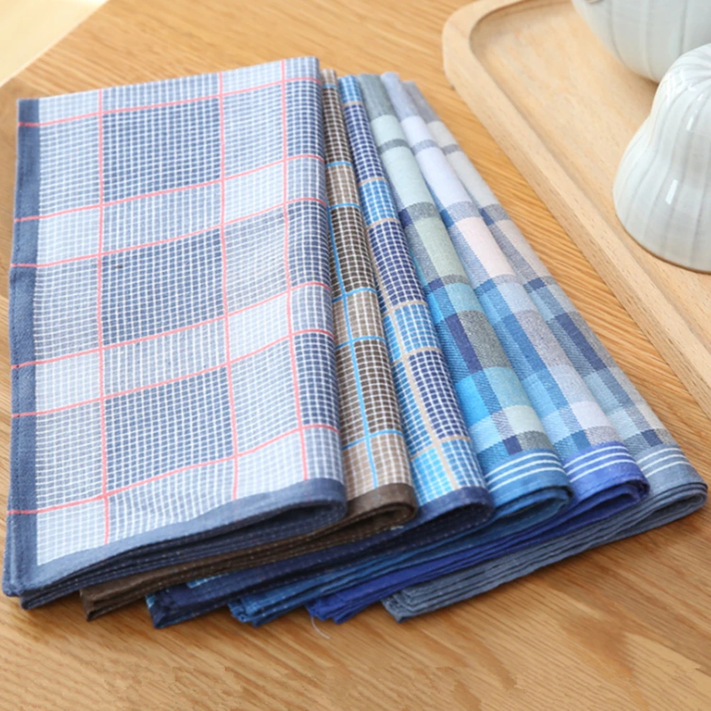 SHSEJA-Vintage Plaid Square Hankerchief for Men, Cotton Hanky, Wedding Party Handkerchiefs, 43x43cm, 6Pcs per Lot