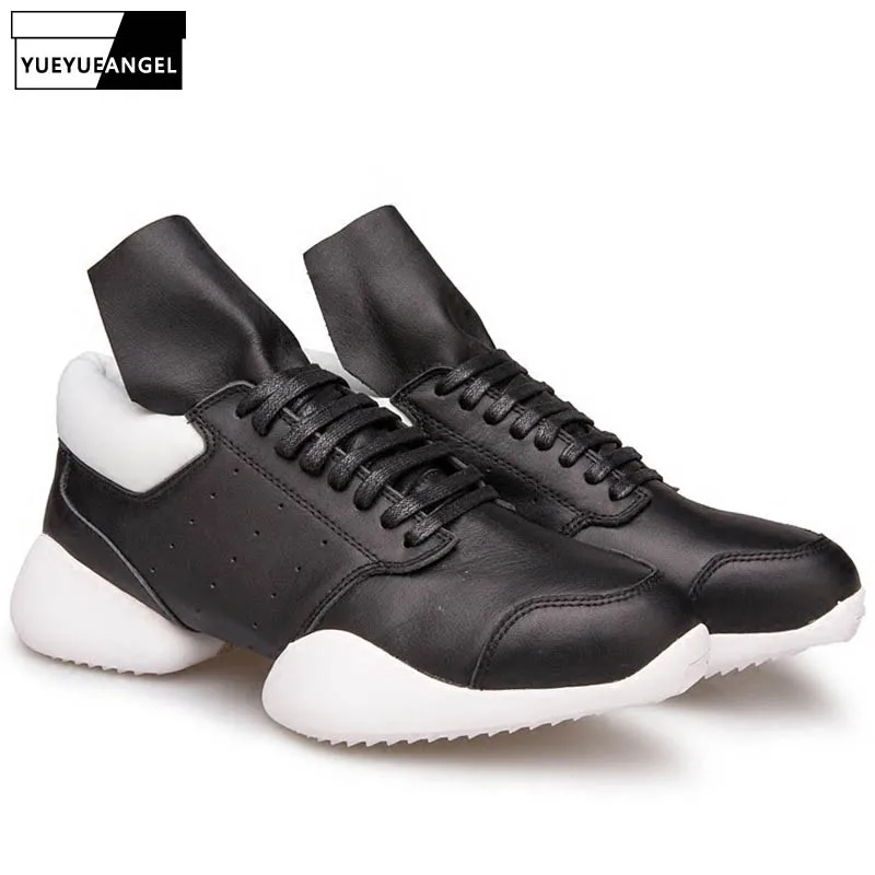 Men Horseshoe Lace Up Ankle Luxury Trainers Genuine Leather Boots Casual Brand Flat Sneaker Increasing Platform Shoes