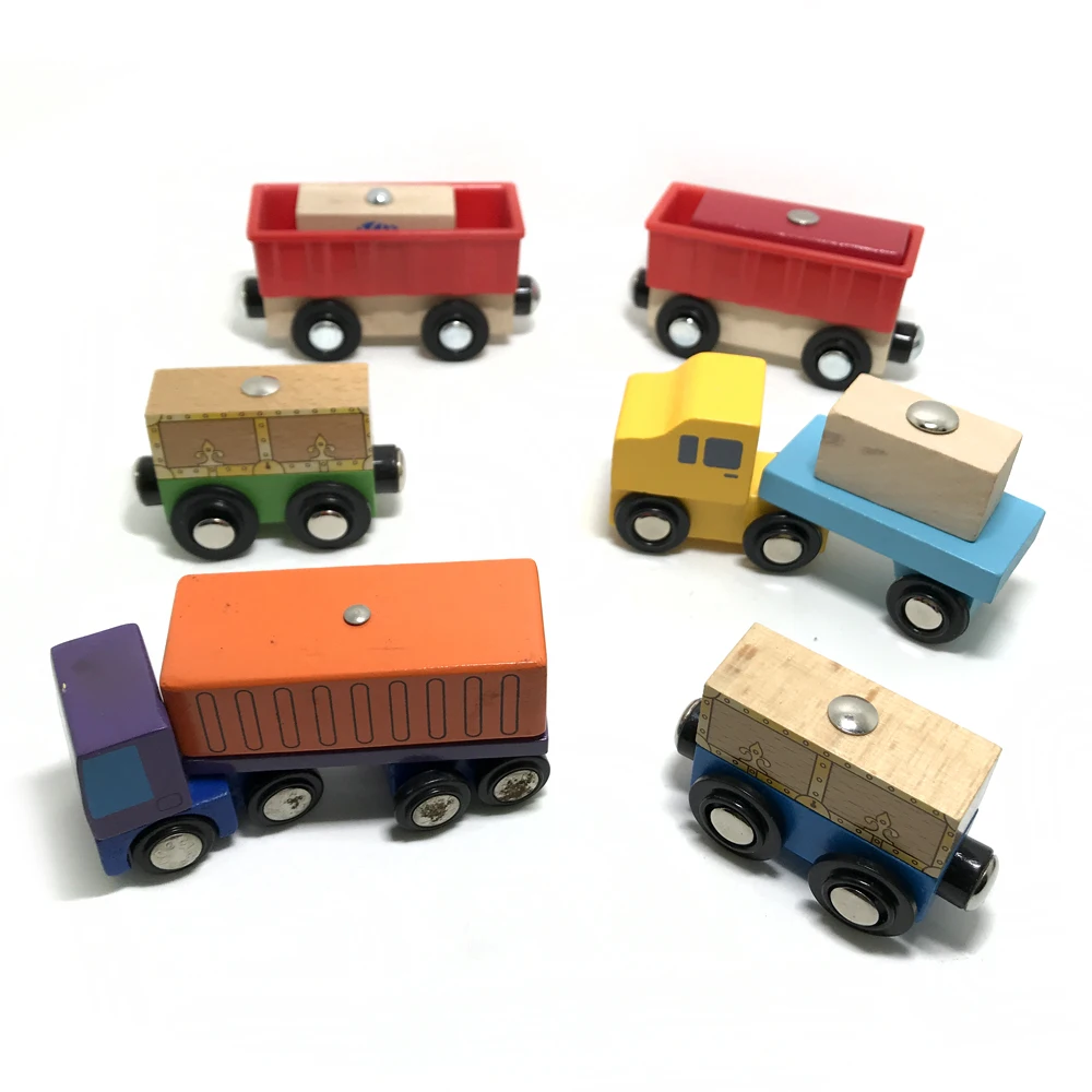 Magnetic Cargo Transporter Toy Wooden Rail Car Wooden Blocks Rail Car Toys Children's Toy Gifts Applicable to wooden Track W09