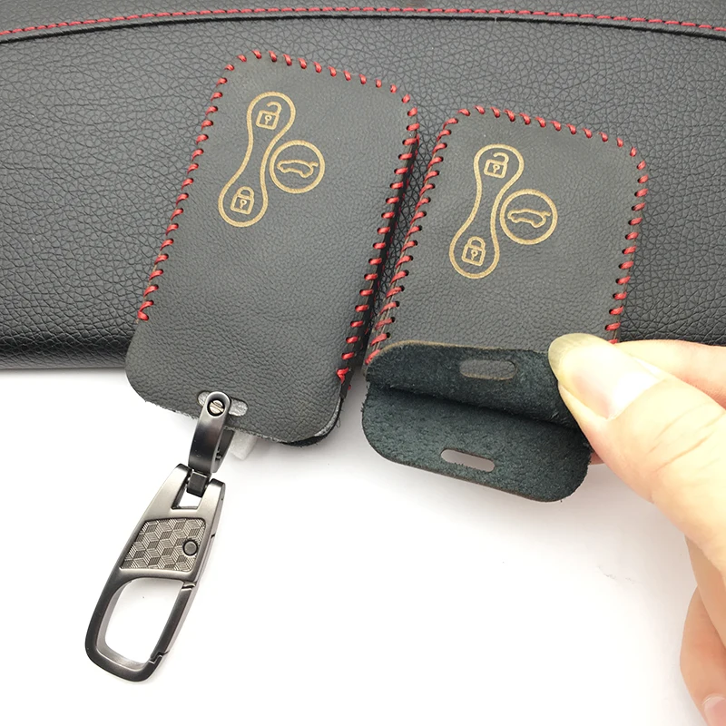 Leather 3 Buttons Car Key Cover Case Protector Skin Smart Card For Renault Clio Logan Megane 2 3 Koleos Scenic