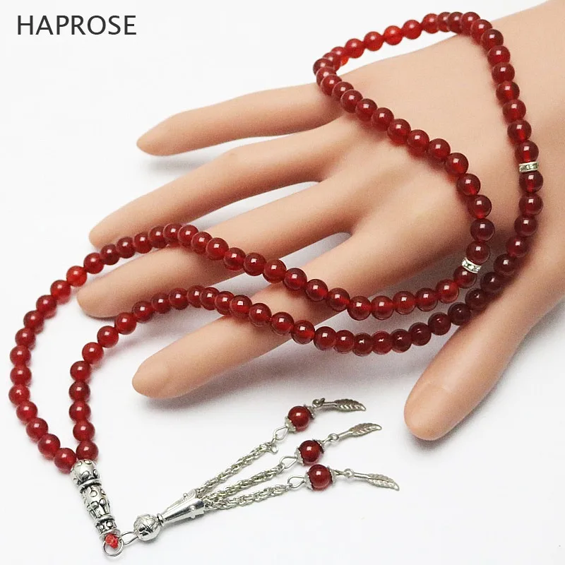 Fashion necklace red agate necklace Round Shape Prayer 99 beads Islamic Muslim tasbih Allah Rosary Natural agate free shipping