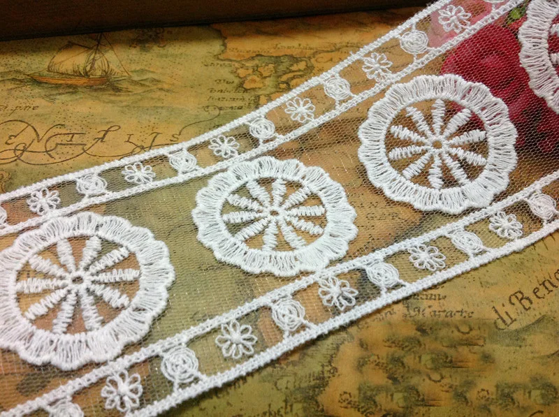 

5 yards/lot width 6.5cm 2.55" white organza embroidery lace trim ribbon fabric for dress /skirt clothes QL4K521