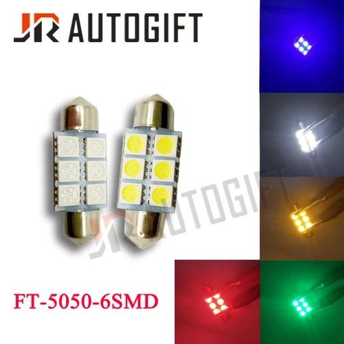 Imagen 1 del producto Festoon-luz LED para puerta Interior de coche, iluminación de 24V, 12V, 5050 6SMD, 31/36/39mm/41mm, blanco/azul/verde/rojo/amarillo/blanco cálido, FT C5W, 10 unidades