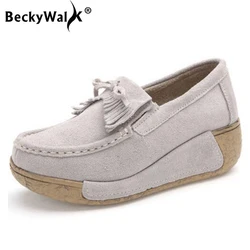 BeckyWalk Autumn Fashion Women Shoes Thick Soled Platform Sneakers Suede Leather Women Casual Shoes Fringe zapatos mujer WSH2893