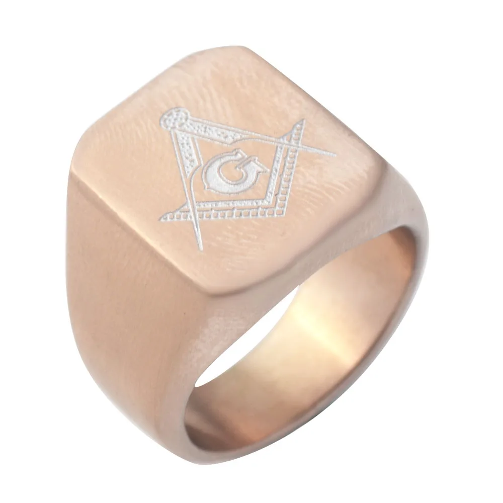 Men\'s rose gold-color freemason signet masonic biker ring,stainless steel fashion freemason ring for women ,wholesale jewelry