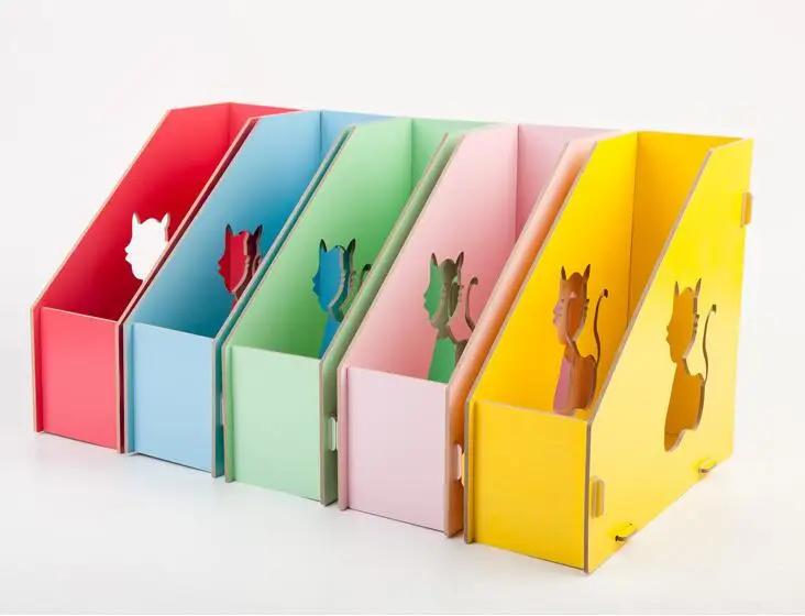 

Multi Colors Cute Cat Hollow Out DIY Wooden Magazine Holder Desktop Books Organizer Office File Collector