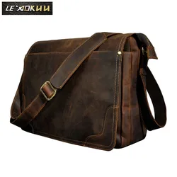 Crazy Horse Leather Male Retro Design Casual Shoulder Messenger Crossbody bag Fashion Laptop Satchel University School bag 2088