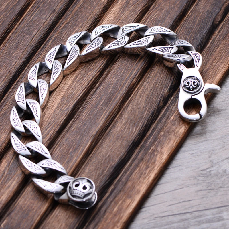 MAYONES Silver Wholesale 16mm width 925 Sterling Silver Jewelry Wide Face Buckle Domineering Rough Men's Bracelet 21cm