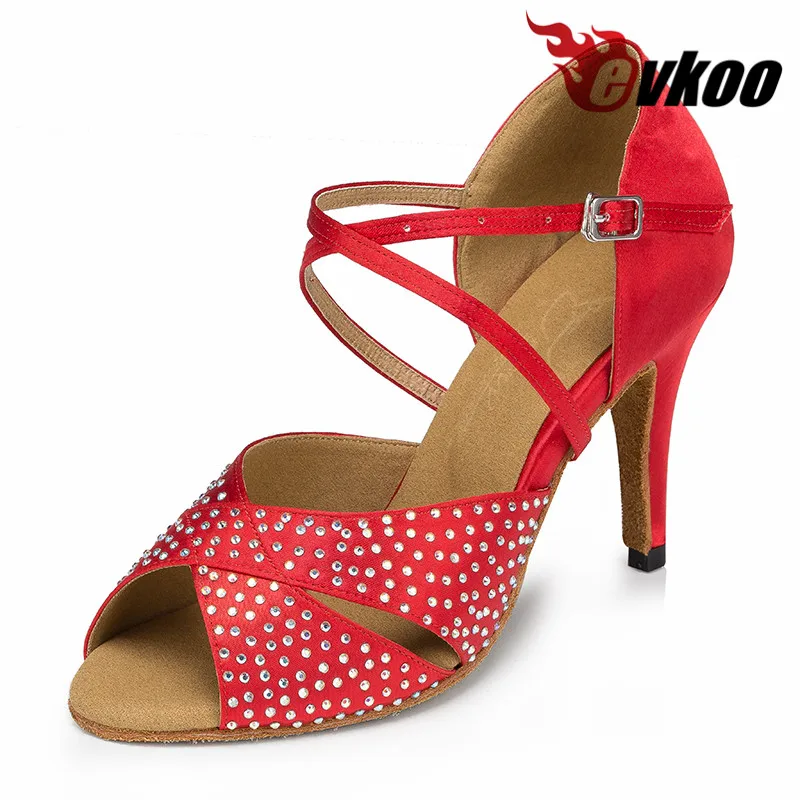 customize Zapatos De Baile 8.5cm/6cm Heel Red Khaki Black With Diamond Size US 4-12 Latin Dance Shoes For Women Evkoo-501