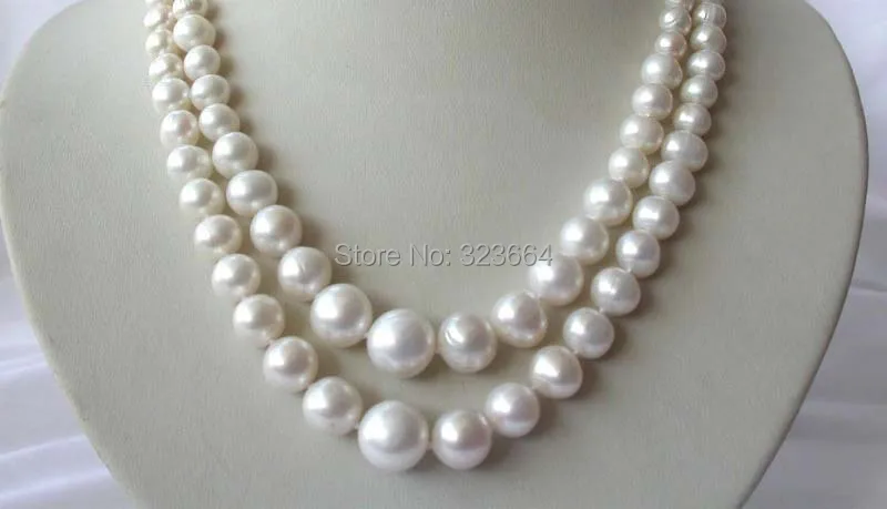 

stunning 2rows 6-12mm round white freshwater cultured pearl necklace