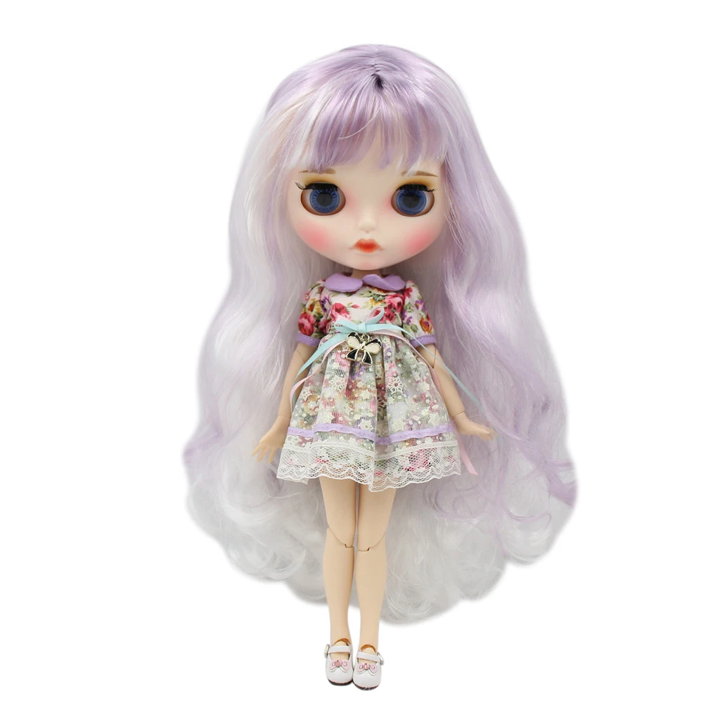 

ICY DBS Blyth doll white skin joint body White mixed with purple hair Carved lips Mate face with eyebrows.No.BL136/1049