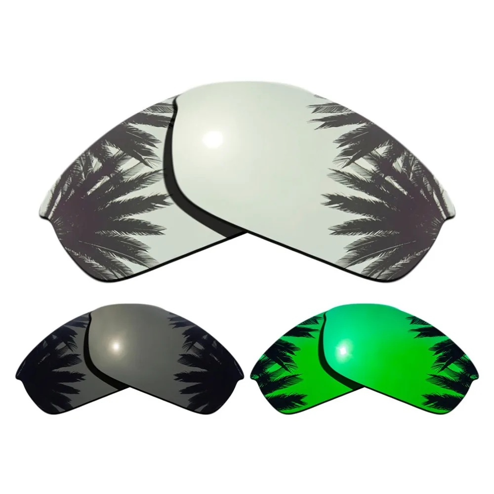 

(Silver Mirrored+Black+Green Mirrored Coating) 3-Pairs Polarized Replacement Lenses for Flak Jacket 100% UVA & UVB Protection