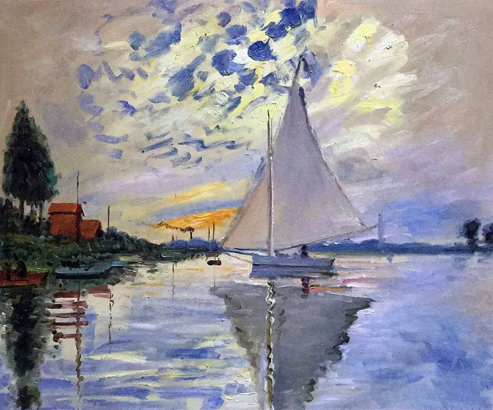 Famous Claude Monet Painting Sailboat at Le Petit-Gennevilliers Ship Painting Landscape Arts on Canvas Wall Pictures