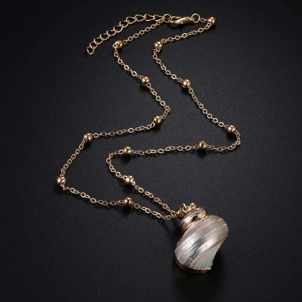 Vintage Fashion Gold Color Chain Necklace Conch Pendant Necklaces For Women Simple Seashell Ocean Beach Jewelry Birthday Gifts