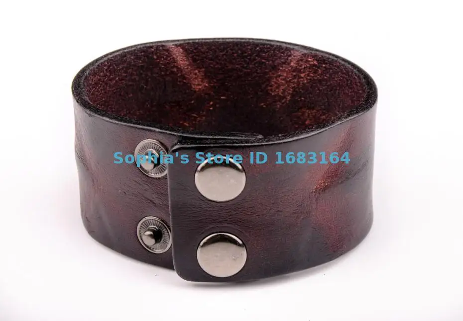 HD01 Black /Brown Cool Vintage Retro Mens Surfer Plain 3.8 cm Wide Biker Punk Leather Bracelet Wristband Wide Cuff 7.5~8.25\