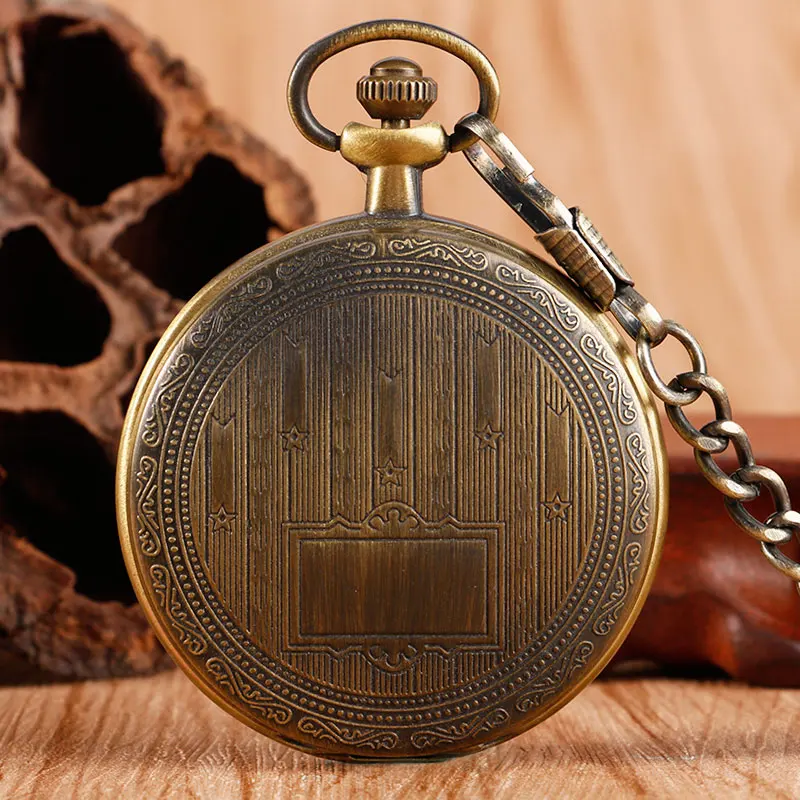 Xmas Gift Women Men Fashion Mechanical Pocket Watch Clock Vintage Bronze Hand-Winding Pendant Pocket Watches Double Numbes Dial