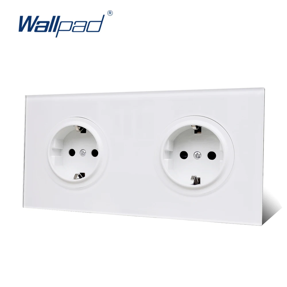 Wallpad L6 Double 2 Gang EU German Plug Wall Socket Schuko Dual Power Outlet Twin White Tempered Glass Panel 172*86mm