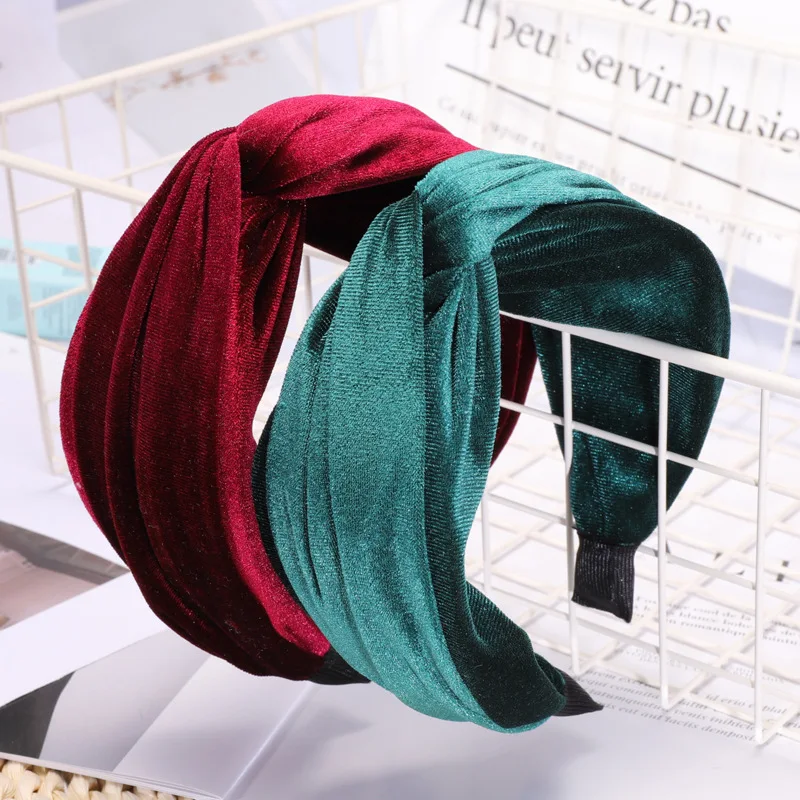 

Twisted Wide Velvet Hairbands For Women Aumtum Winter Hair Ornaments Fashion Simple Top Knot Headbands for Girls