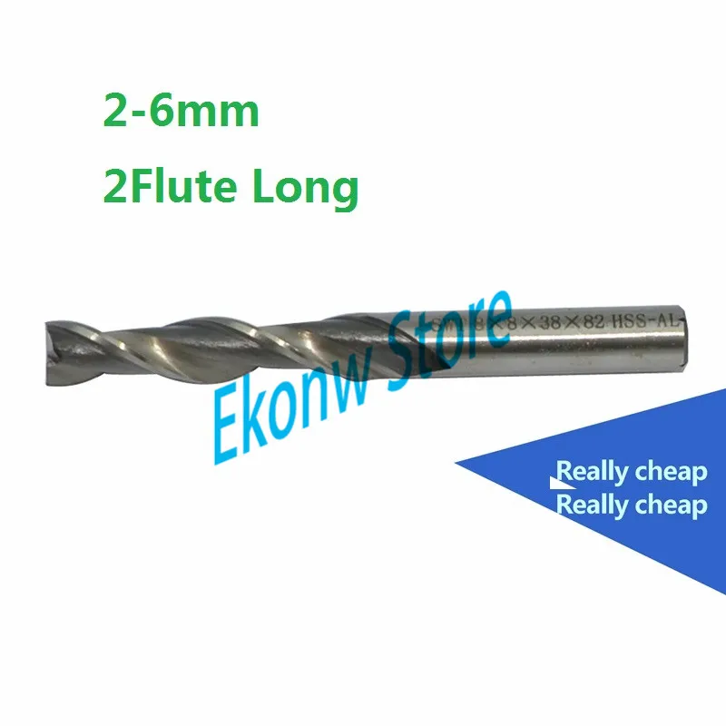 10pcs 2mm 3mm 4mm 5mm 6mm Two Flute HSS End Mill Cutter CNC Bit Extended lengthening