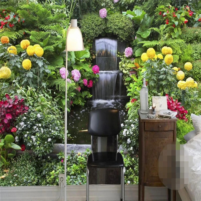beibehang 3d Wallpaper Mural Wall Sticker Fresh 3D Flower Garden Falls Fountain Mural Background Wall papel de parede