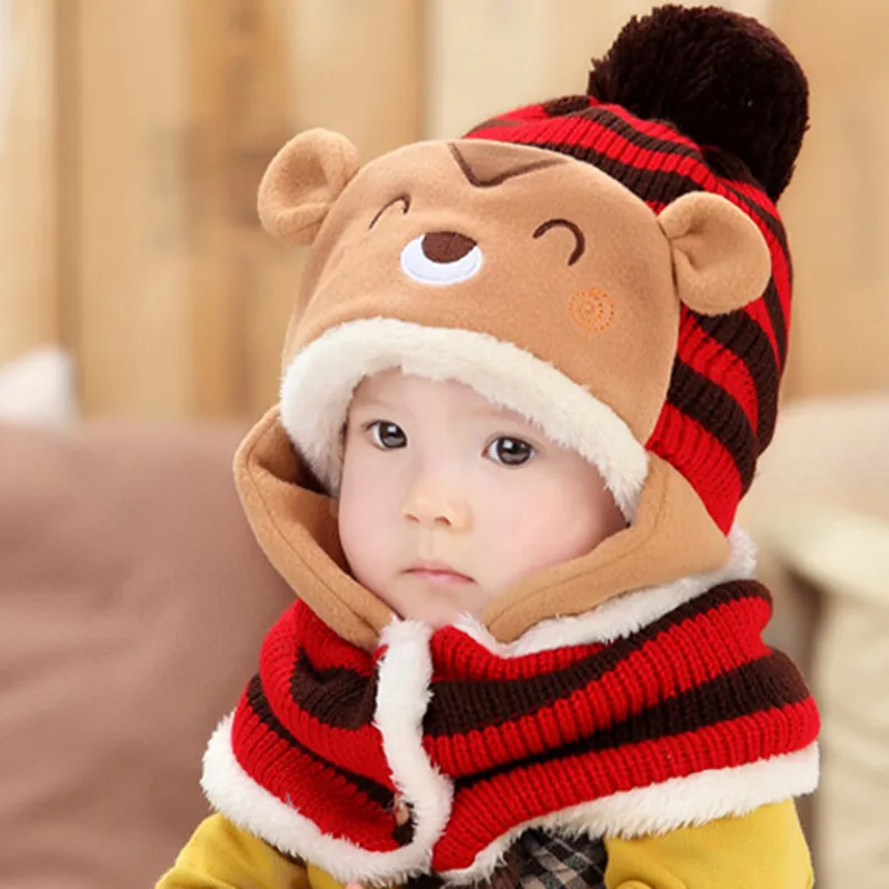 2pcs/set Boys Girls Hats Scarf Set Cute Animal Children Kids Baby Winter Caps Bonnet Enfant Baby Muts